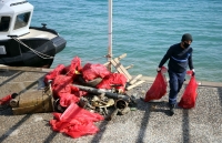 Bodrum'da dalgıçların yaptığı deniz  dibi temizliğinde yarım ton atık toplandı